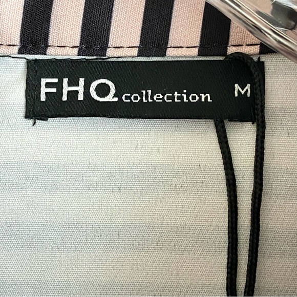 NWT FHQ Collection Tan Black Striped  Ruffled Bell Sleeves Button Down Jacket - Picture 3 of 5